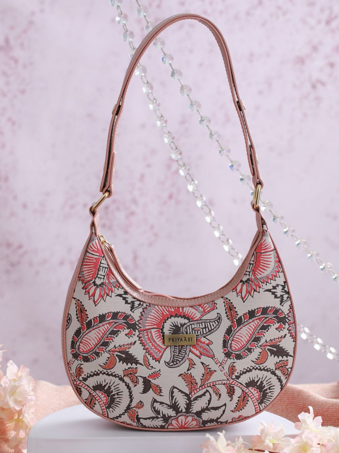 

Priyaasi Pink Printed PU Structured Sling Bag