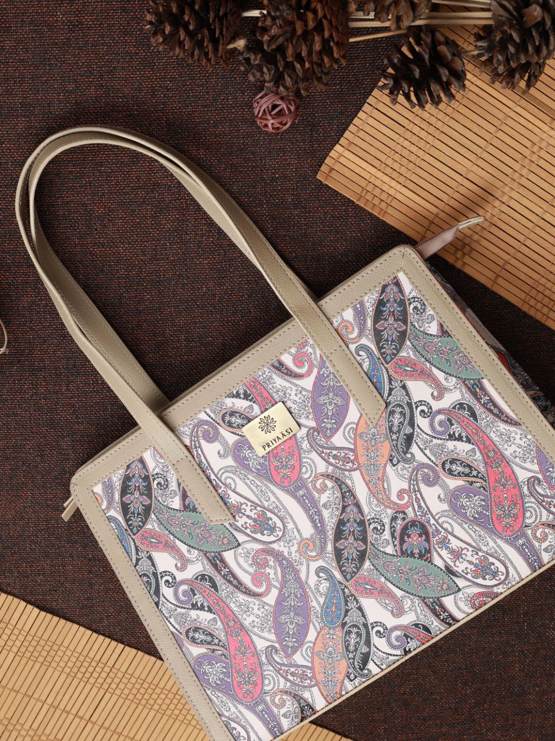 

Priyaasi Multicoloured Printed PU Structured Handheld Bag, Multi