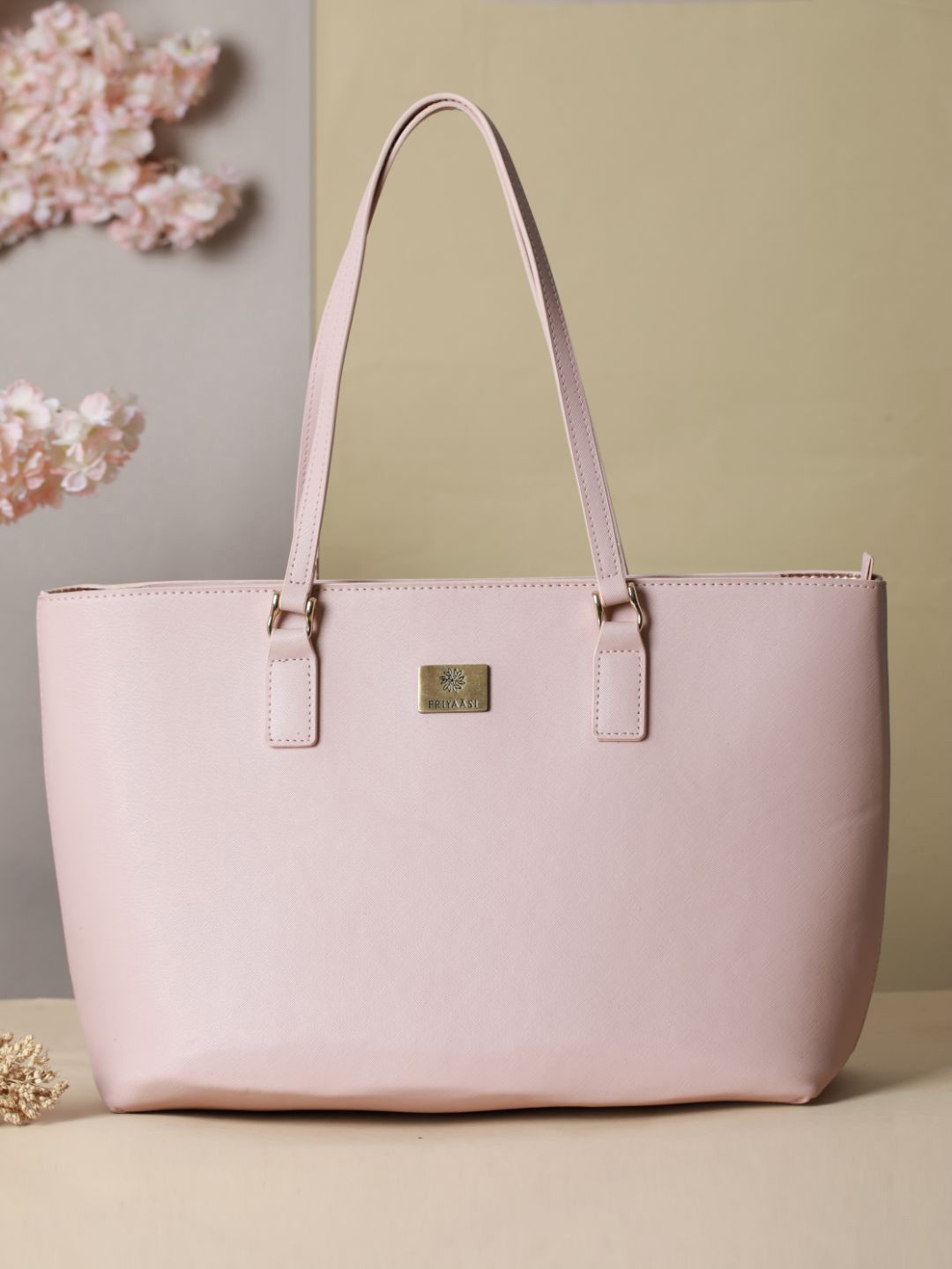 

Priyaasi Women Pink PU Structured Solid Tote Bag