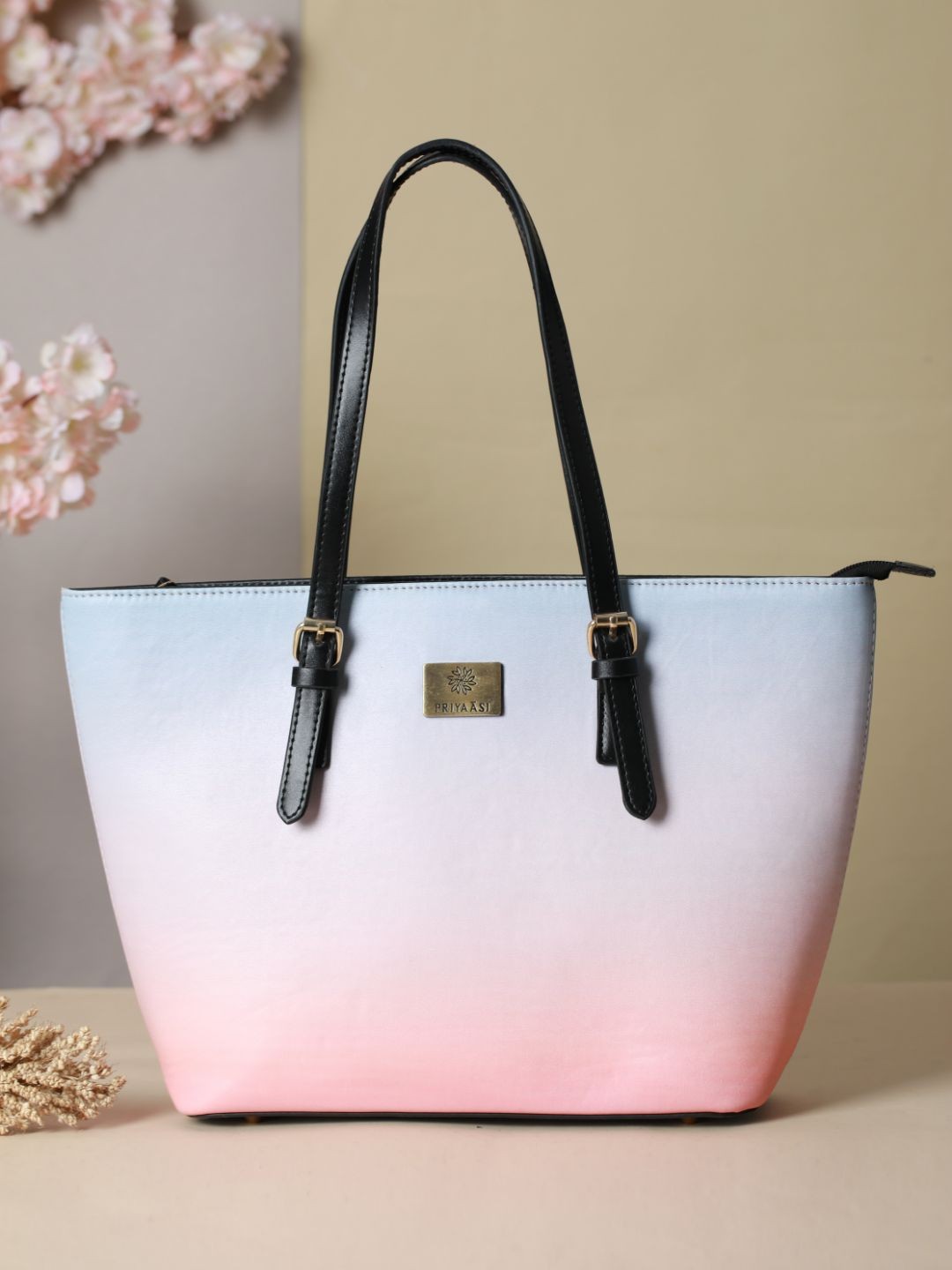 

Priyaasi Peach-Coloured PU Structured Tote Bag