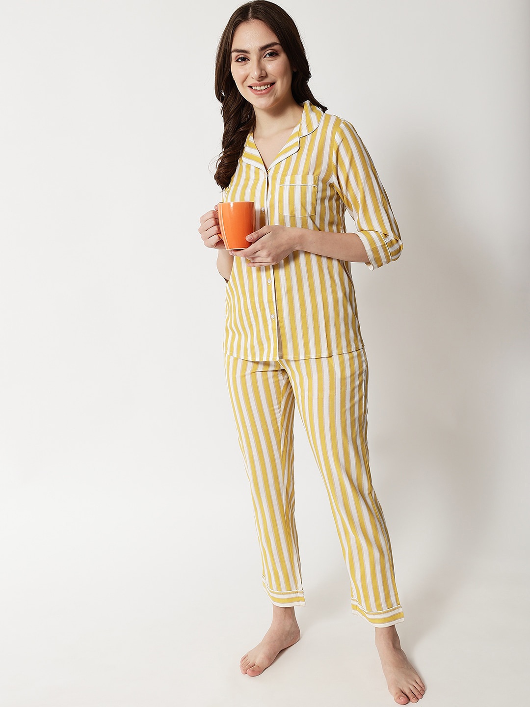 

Kashana Women Yellow & White Striped Night suit