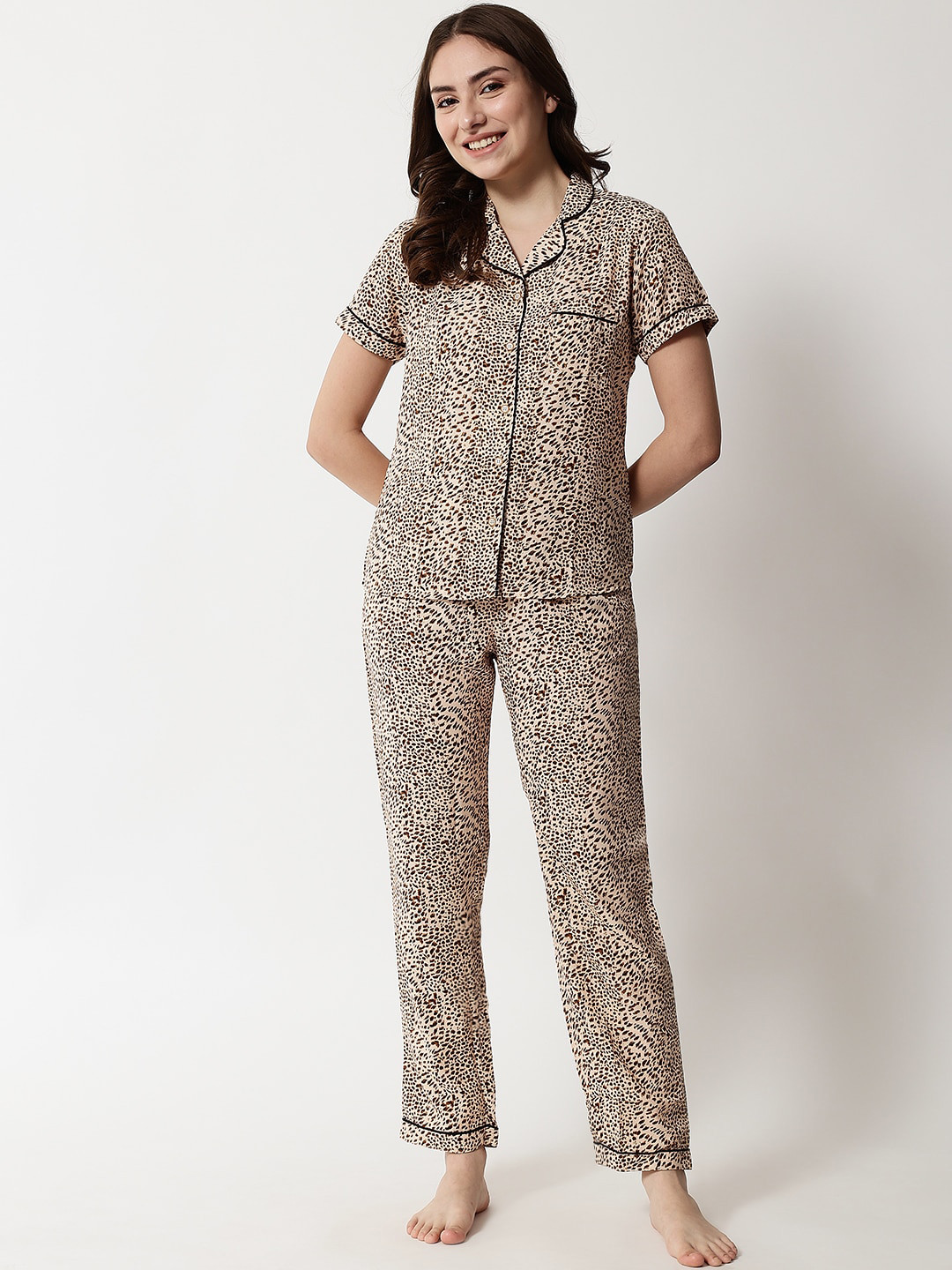 

Kashana Women Beige & Black Printed Night suit