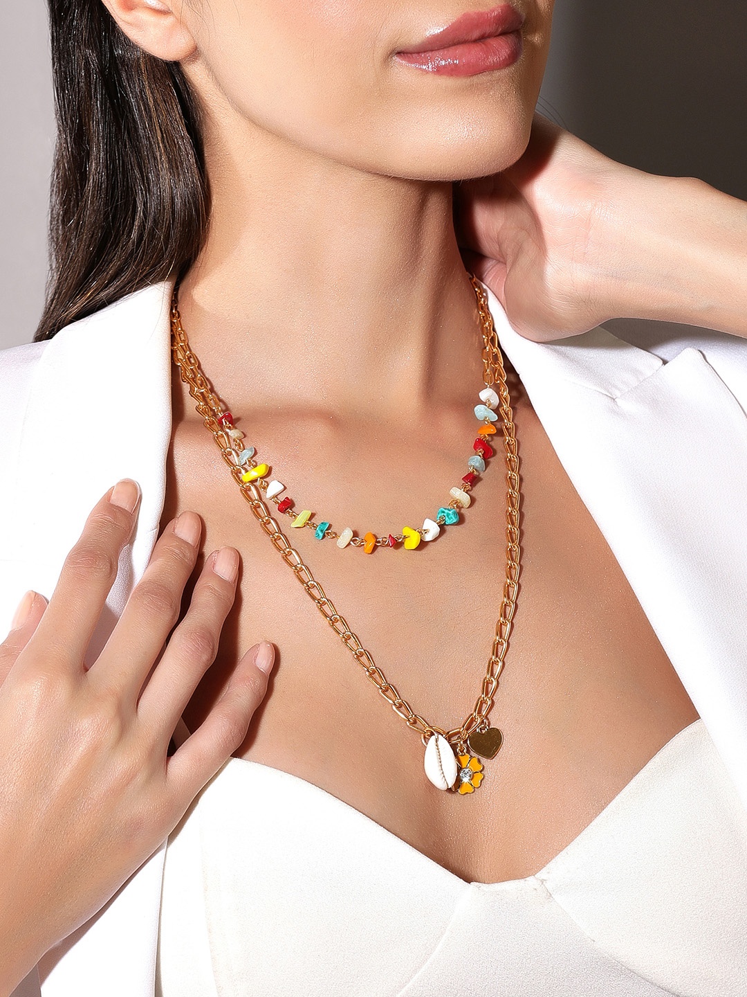 

Rubans Voguish Gold-Toned & Red Gold-Plated Handcrafted Necklace