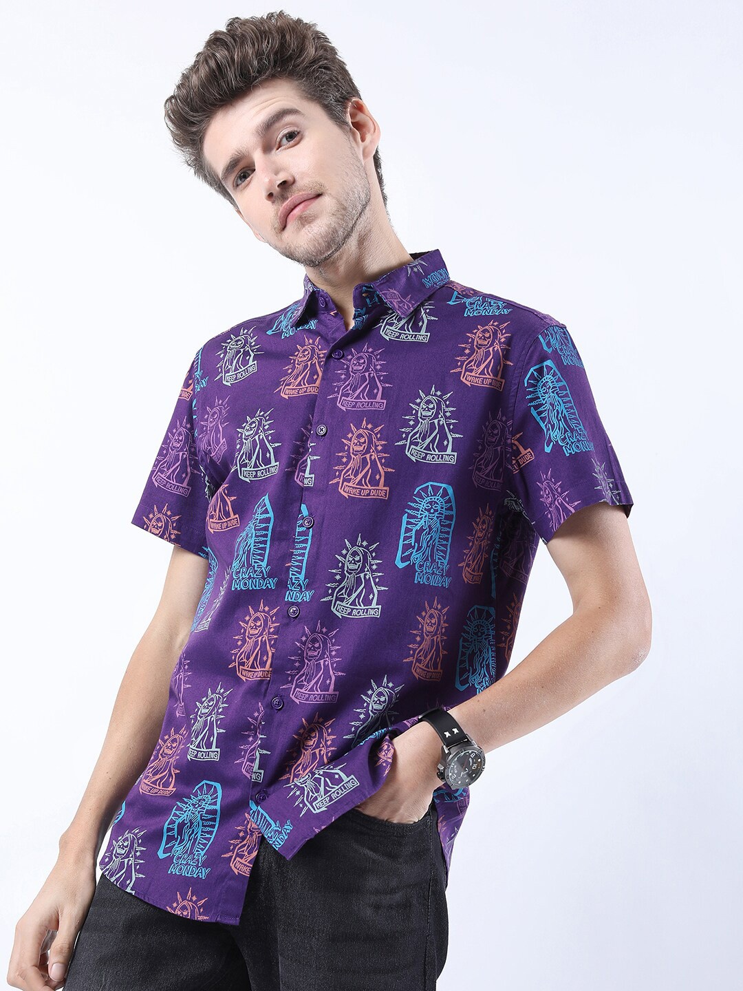 

KETCH Men Purple Slim Fit Printed Casual Shirt