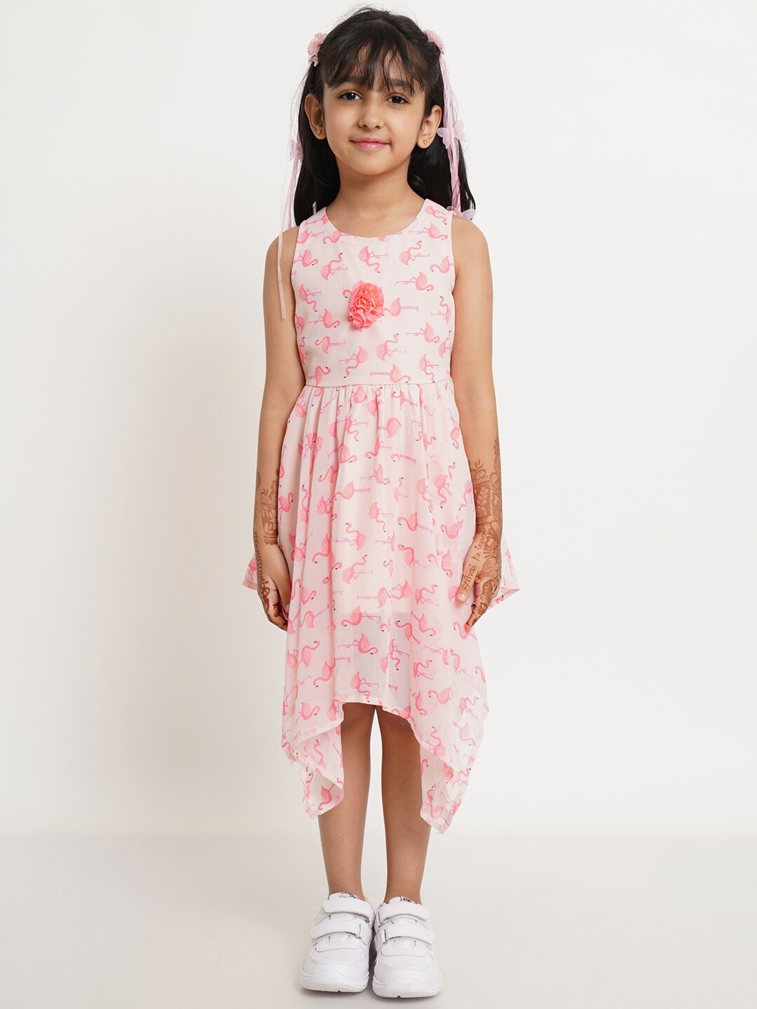 

Creative Kids Girls Pink Duck Print Fit & Flare Dress