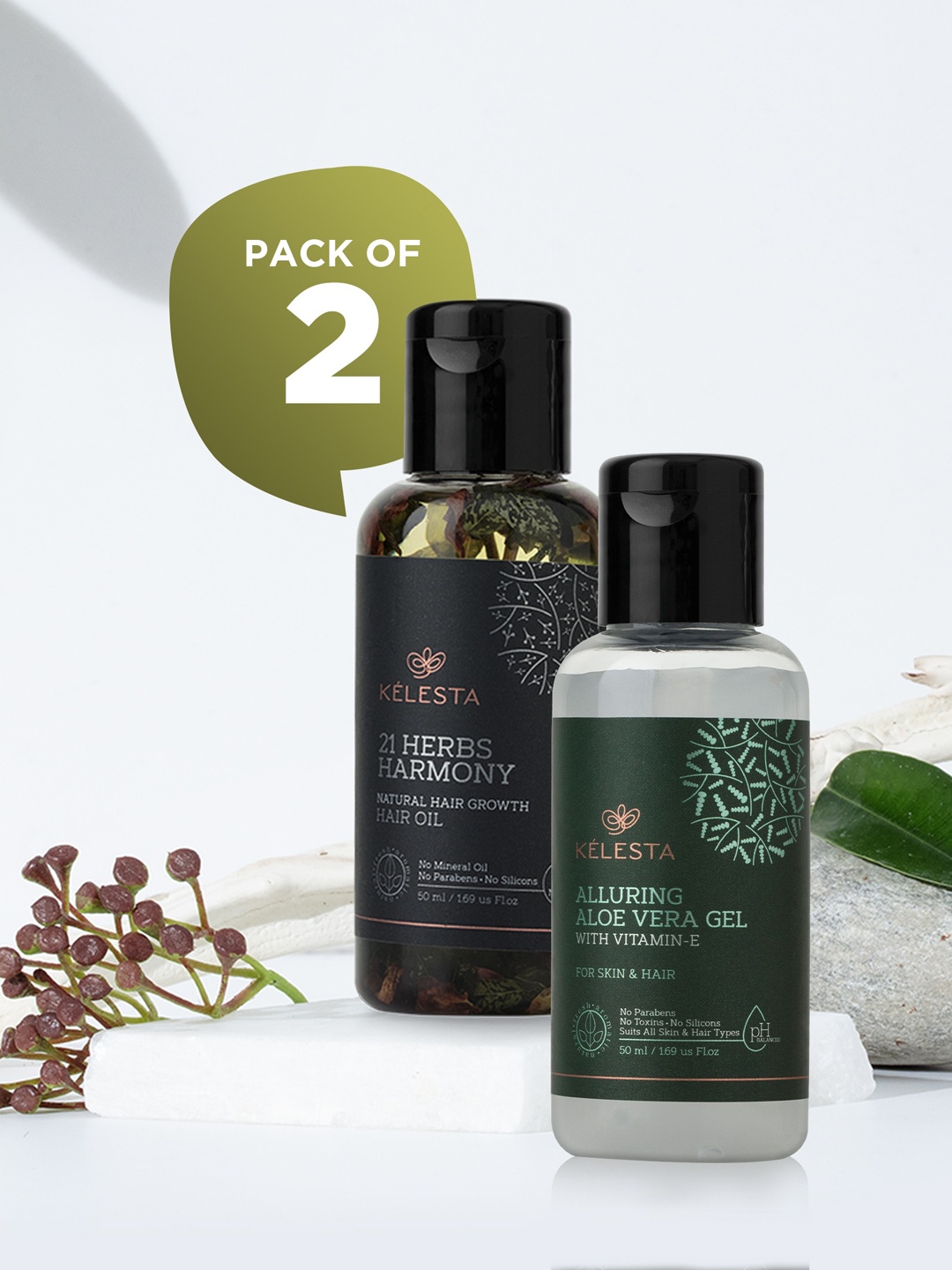 

KELESTA Pack Of 2 Natural Hair Oil Men & Women - Pure Aloe Vera Gel - Hair Care kit 50ml, Transparent