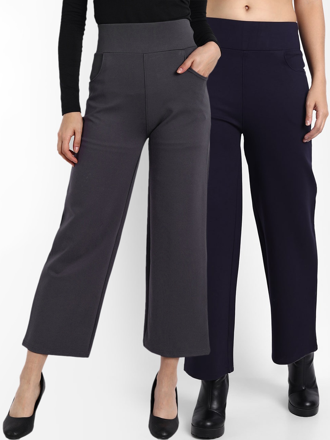 

BROADSTAR Women Black Straight Fit High-Rise Trousers Pack of 2.
