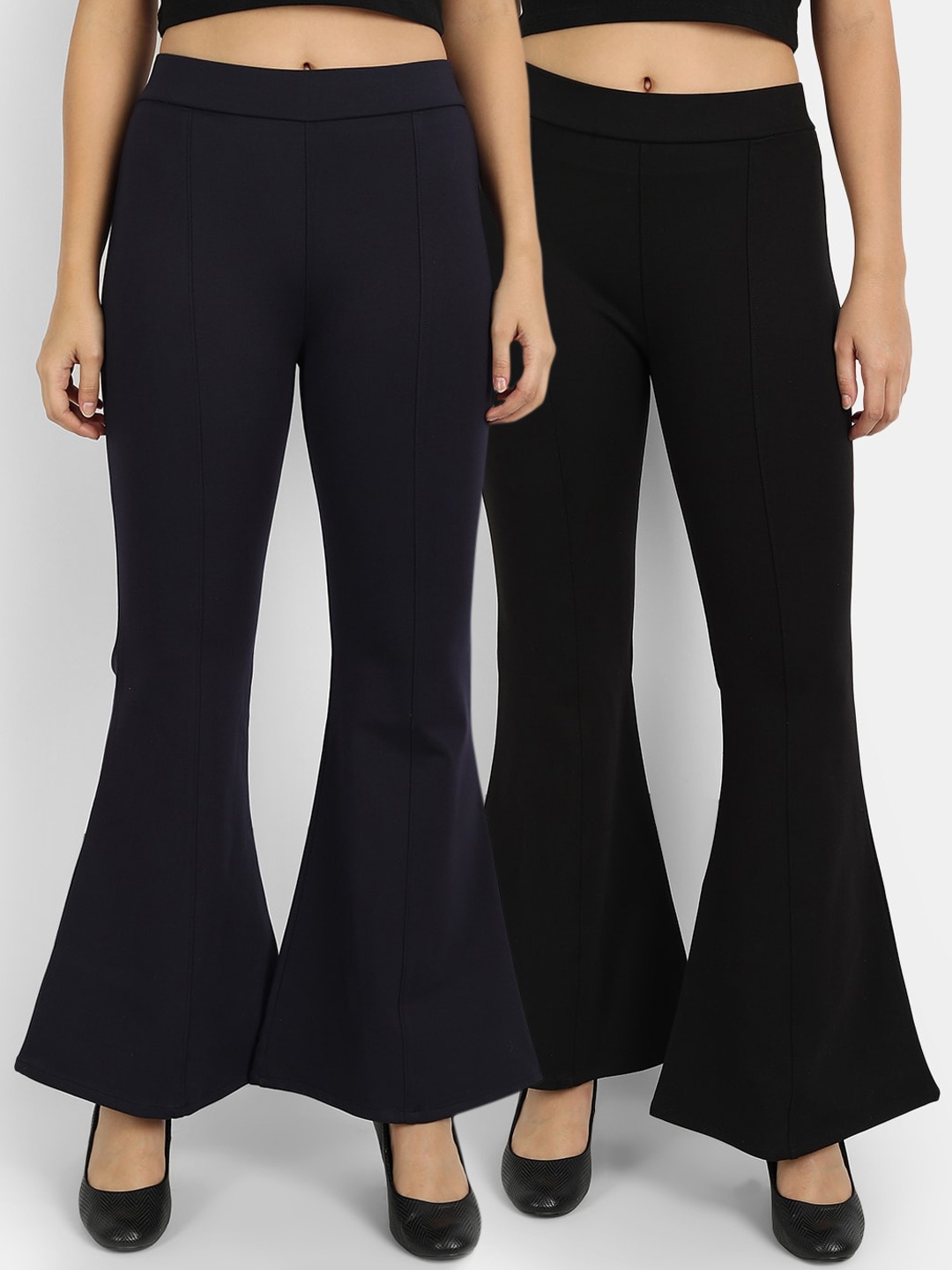 

BROADSTAR Women Black Pack of 2 Flared High-Rise Boot Cut Trouser