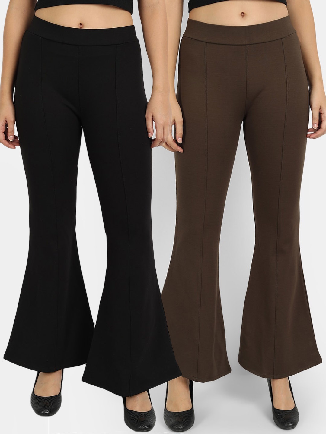 

BROADSTAR Women Black & Brown Pack Of 2 Flared High-Rise Trousers