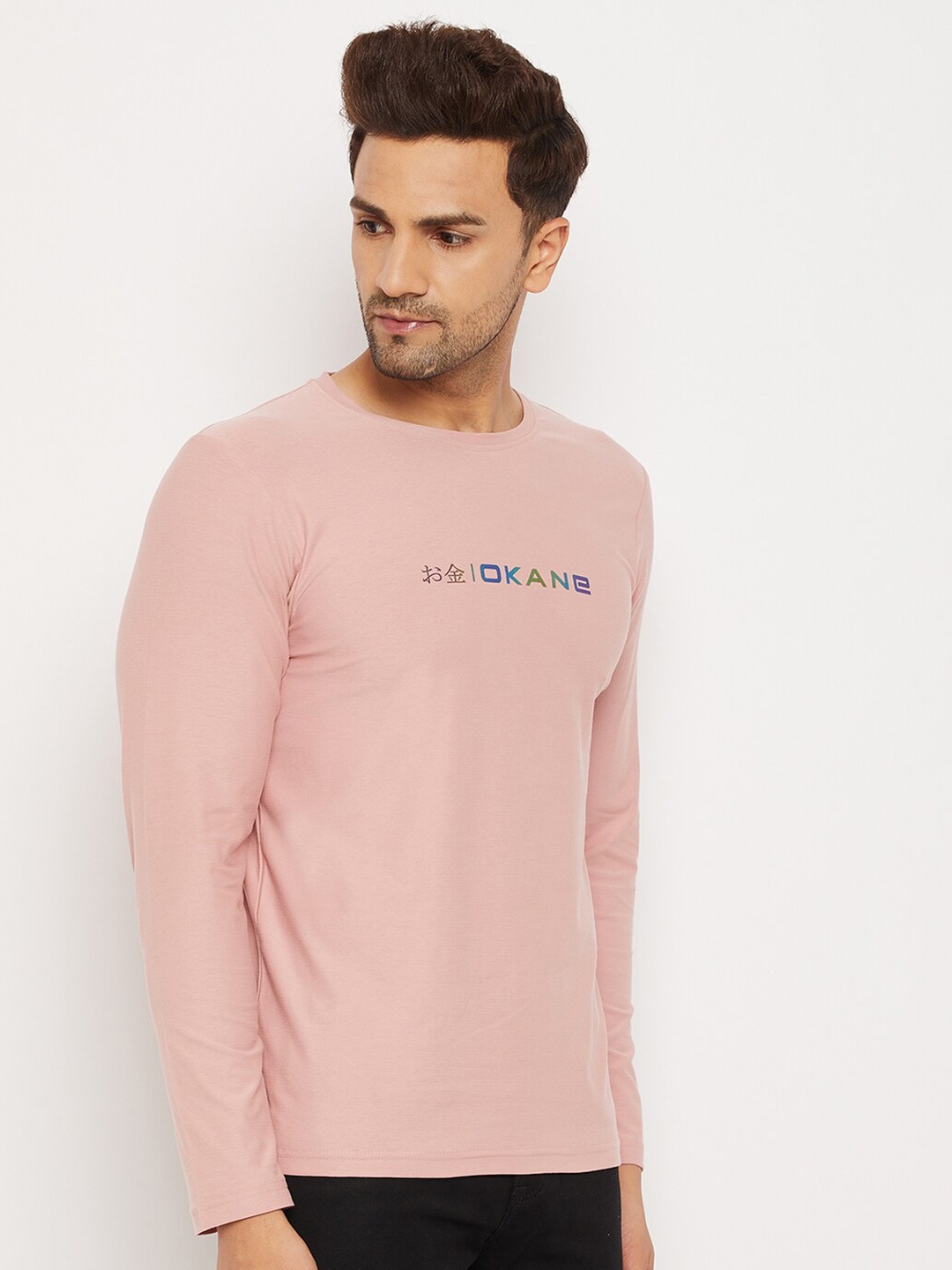 

Okane Men Pink Typography T-shirt