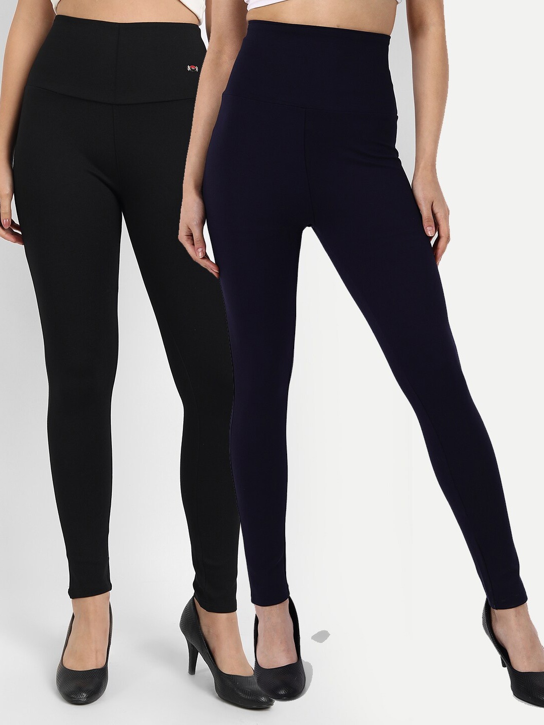 

BROADSTAR Women Pack Of 2 Black & Black Solid Slim-Fit Tummy Tucker Jeggings