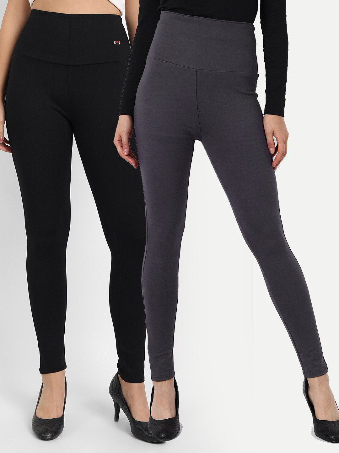 

BROADSTAR Women Set Of 2 Solid Slim-Fit Jeggings, Black