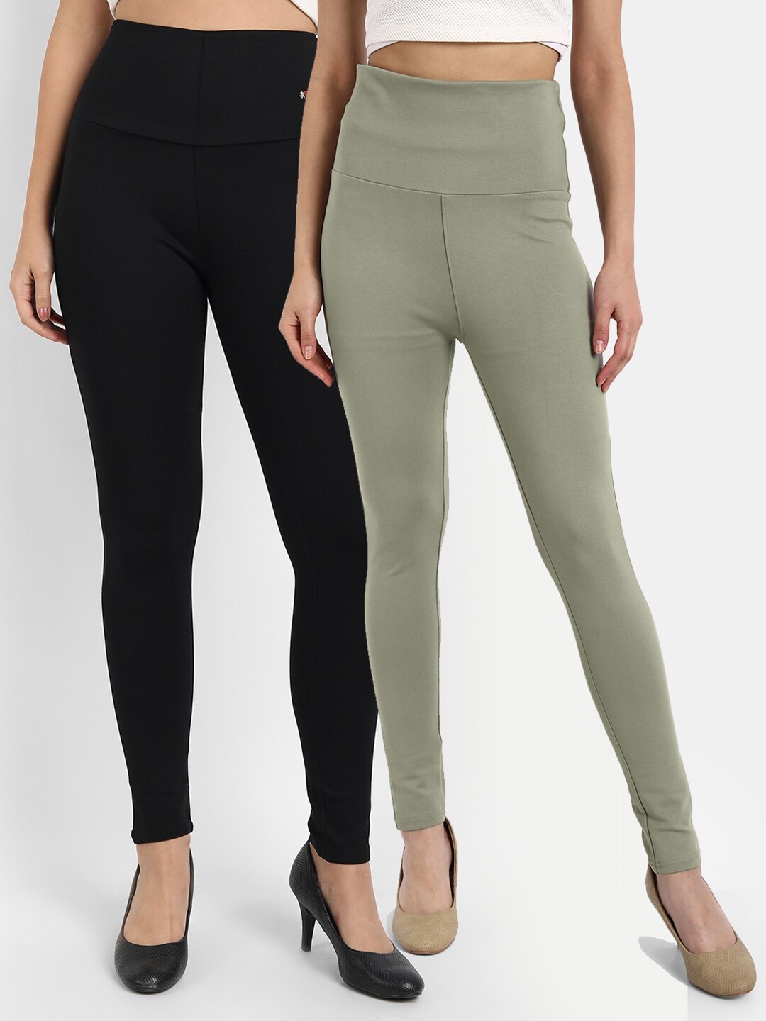 

BROADSTAR Women Pack Of 2 Solid Slim-Fit Tummy Tucker Jeggings, Black