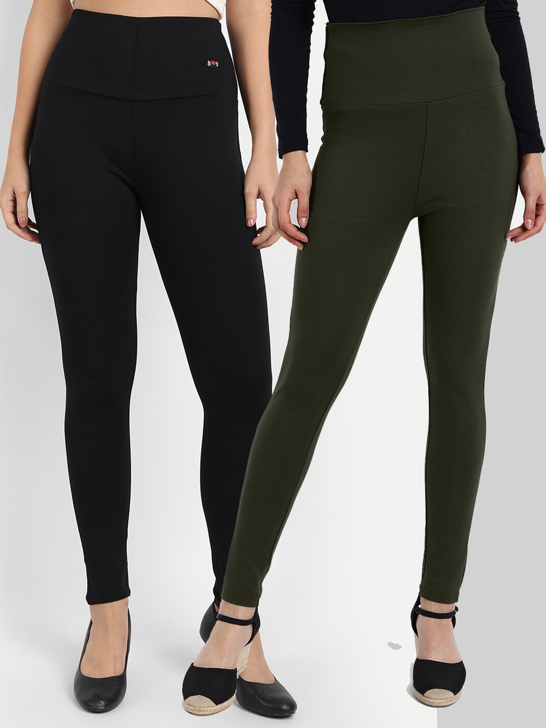 

BROADSTAR Women Pack Of 2 Solid Slim-Fit Tummy Tucker Jeggings, Black