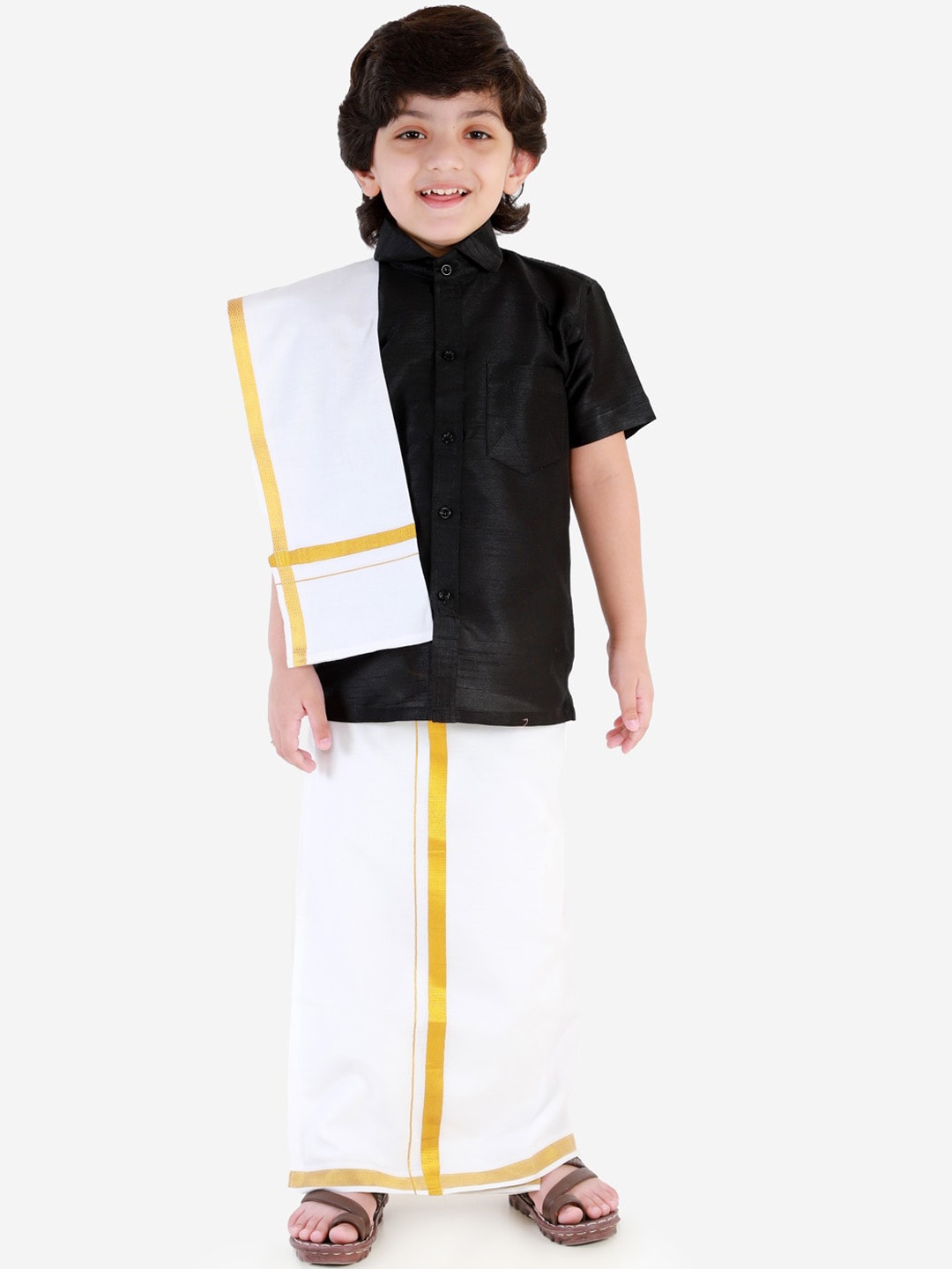 

VASTRAMAY Boys Black & White Shirt with Dhoti