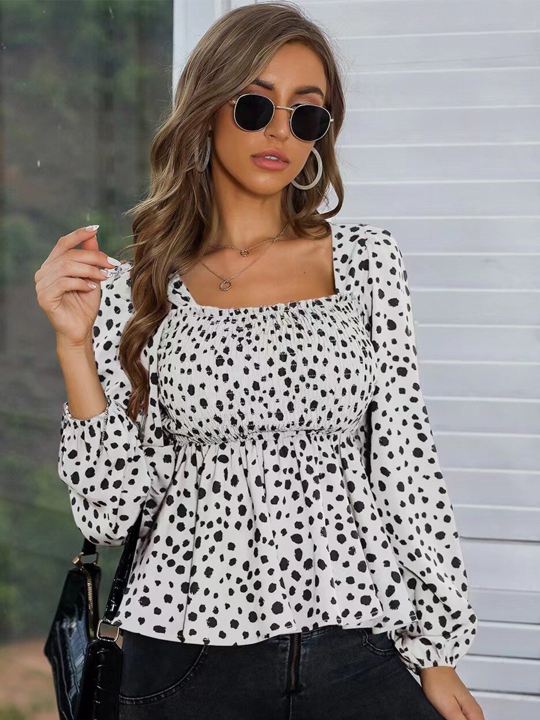 

BoStreet White & Black Print Peplum Top
