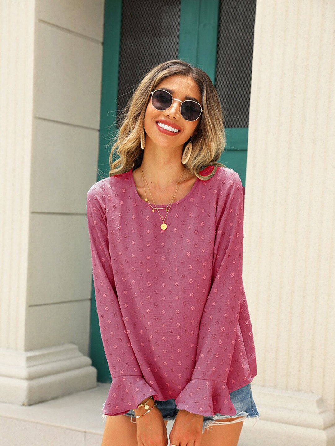 

BoStreet women Pink Self Design Top
