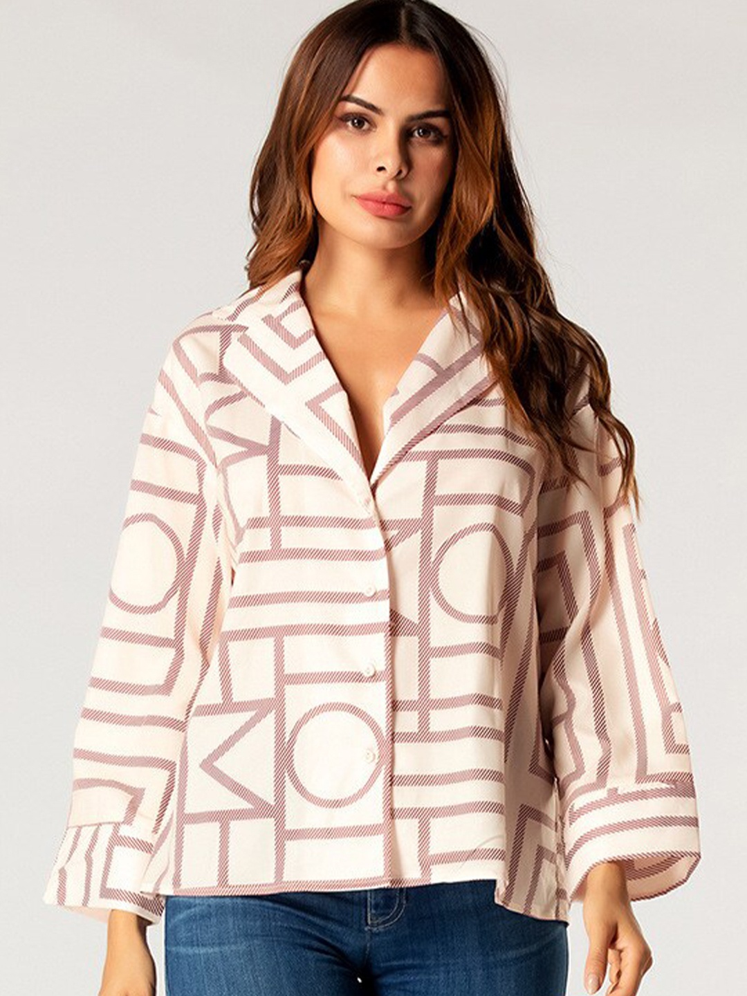 

BoStreet Pink Geometric Print Shirt Style Top