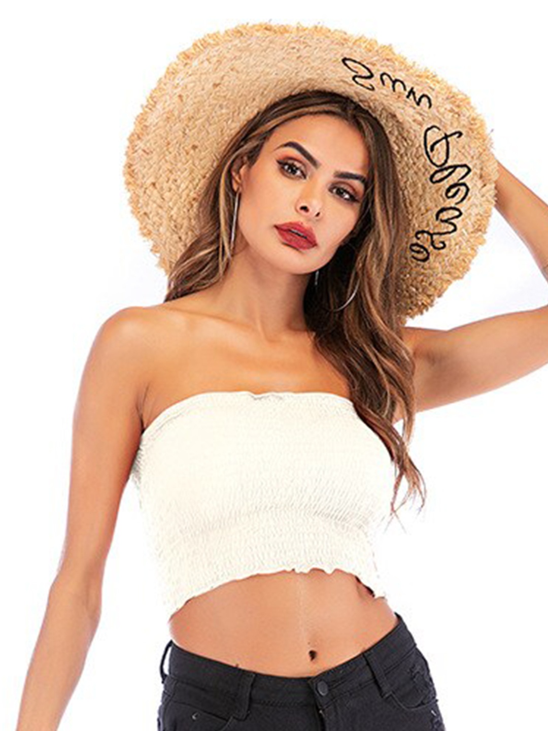 

BoStreet Women Smocking White Tube Crop Top