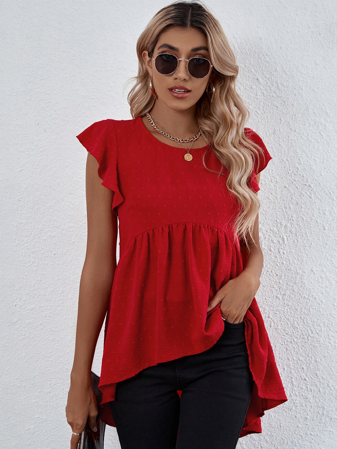 

BoStreet Red High-Low Longline Top