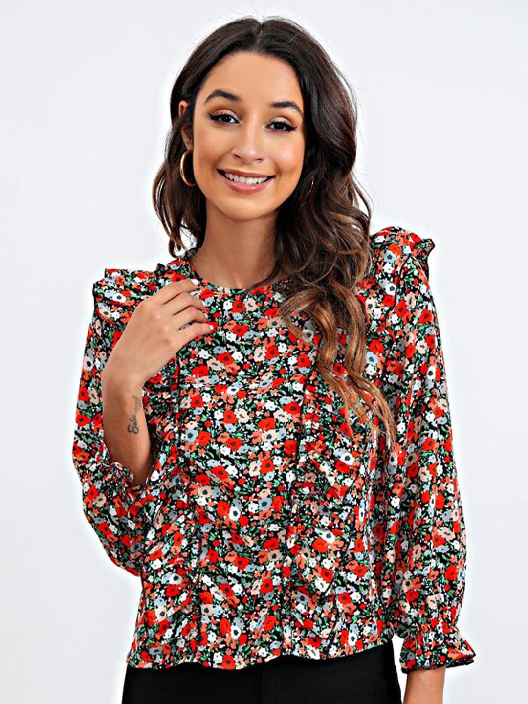 

BoStreet Multicoloured Floral Print Ruffles Top, Multi