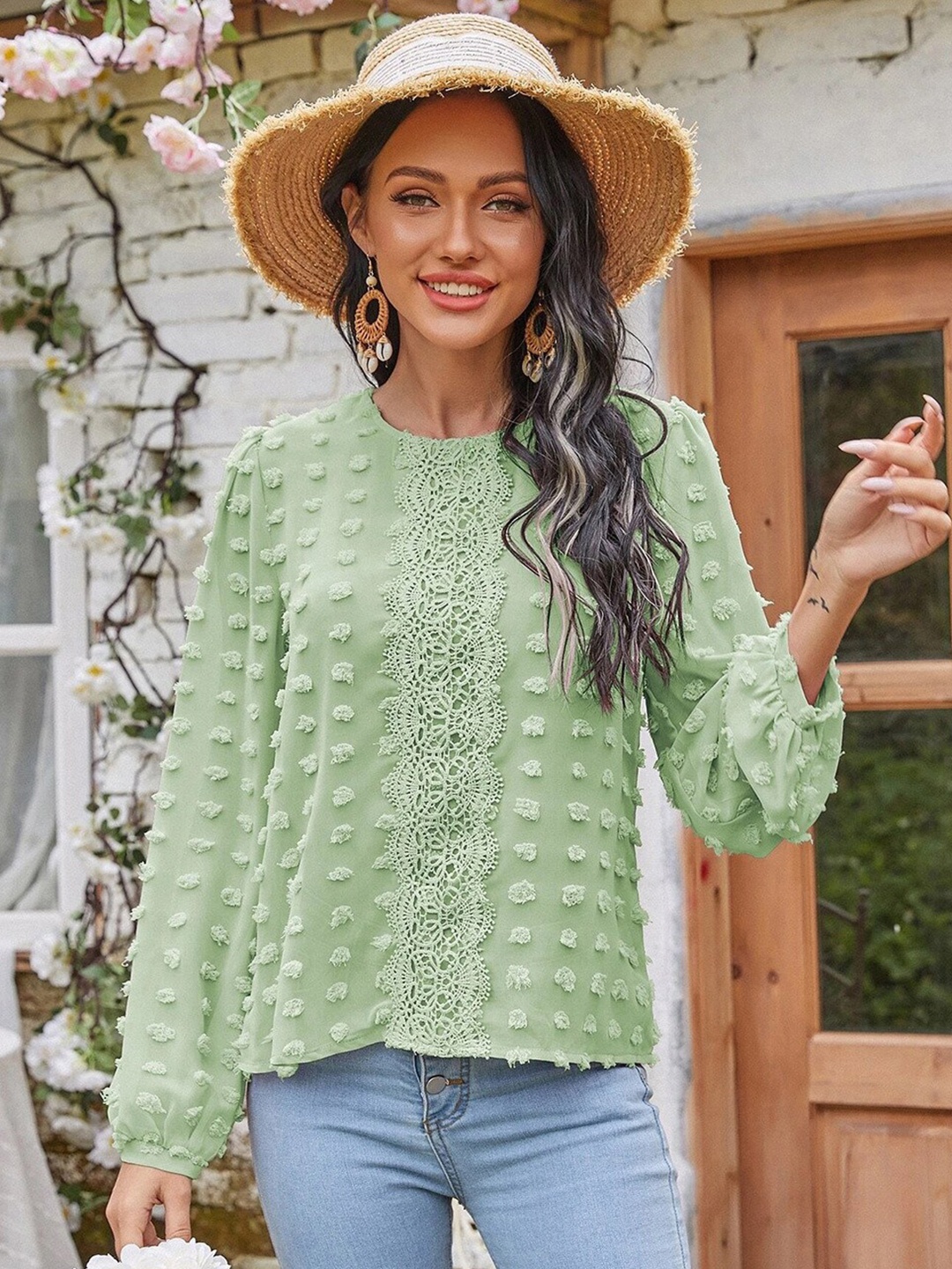 

BoStreet Green Embroidered Top