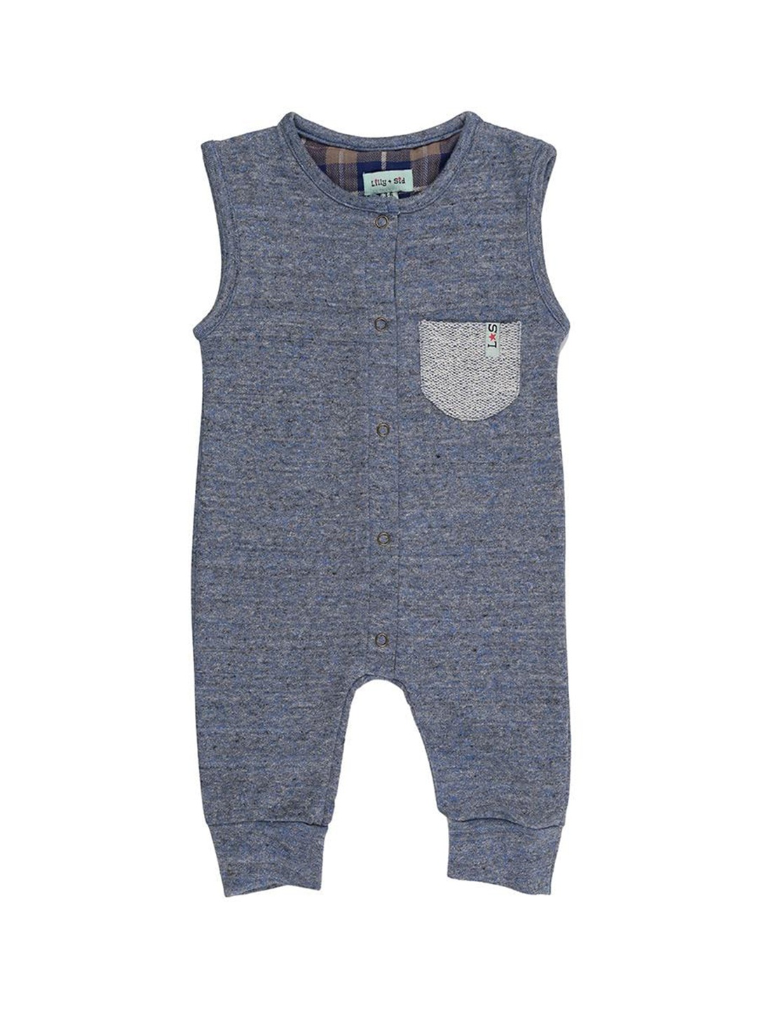 

Lilly and Sid Infants Kids Blue & White Self Design Cotton Dungarees