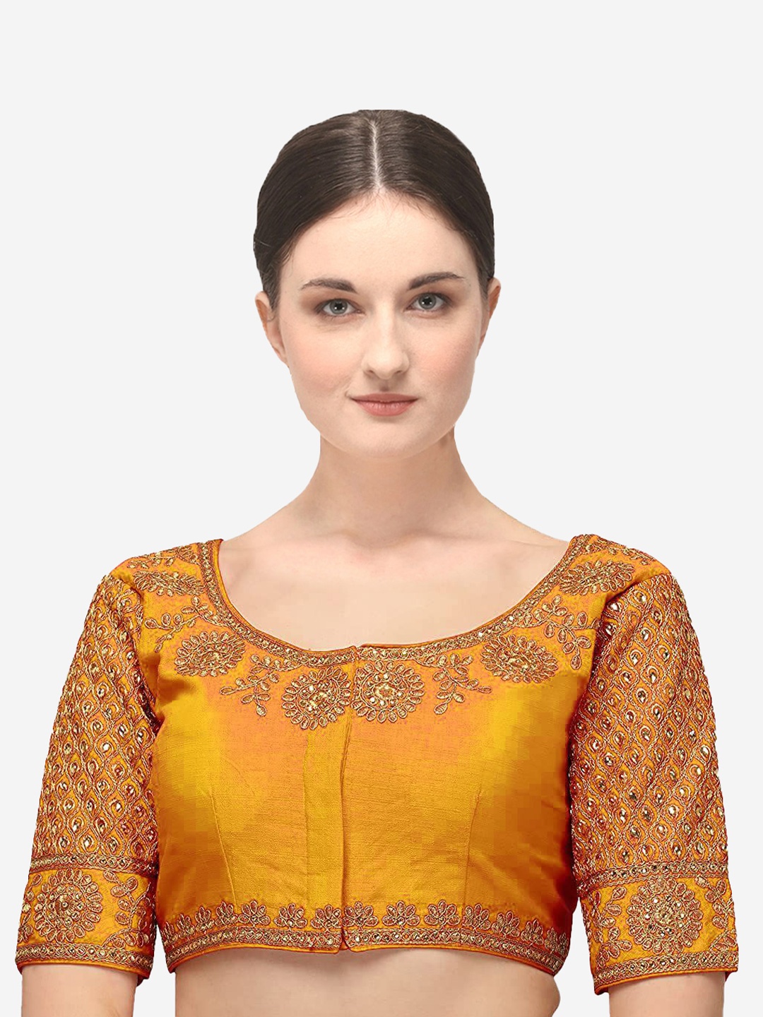 

Sumaira Tex Women Yellow Embroidered Saree Blouse