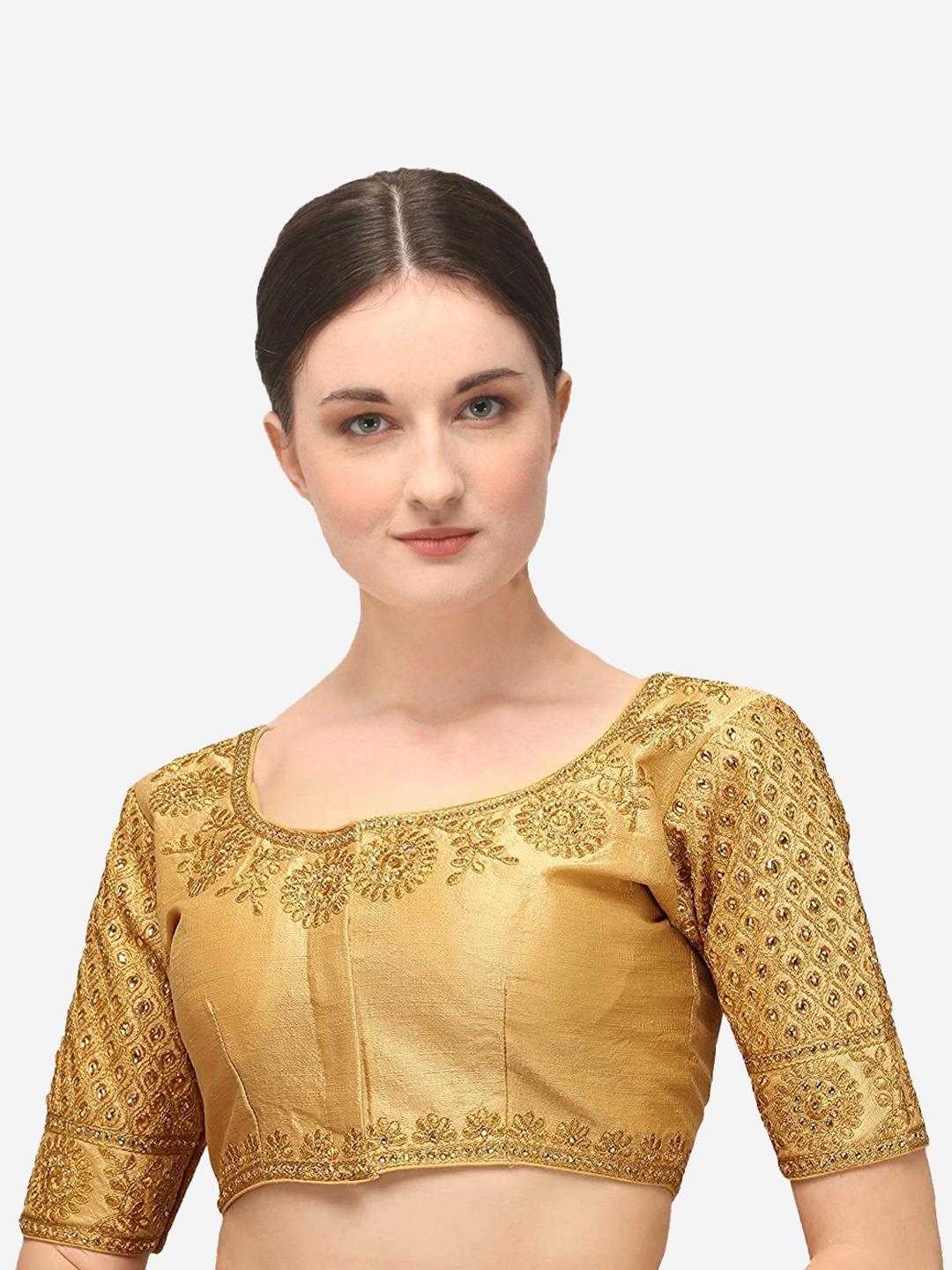

Sumaira Tex Women Gold-Toned Embroidered Silk Padded Saree Blouse