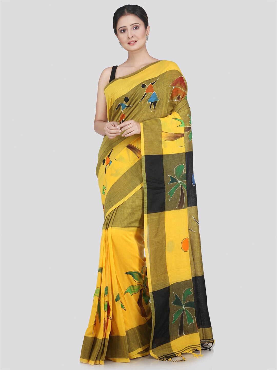 

PinkLoom Yellow & Grey Woven Design Pure Cotton Saree