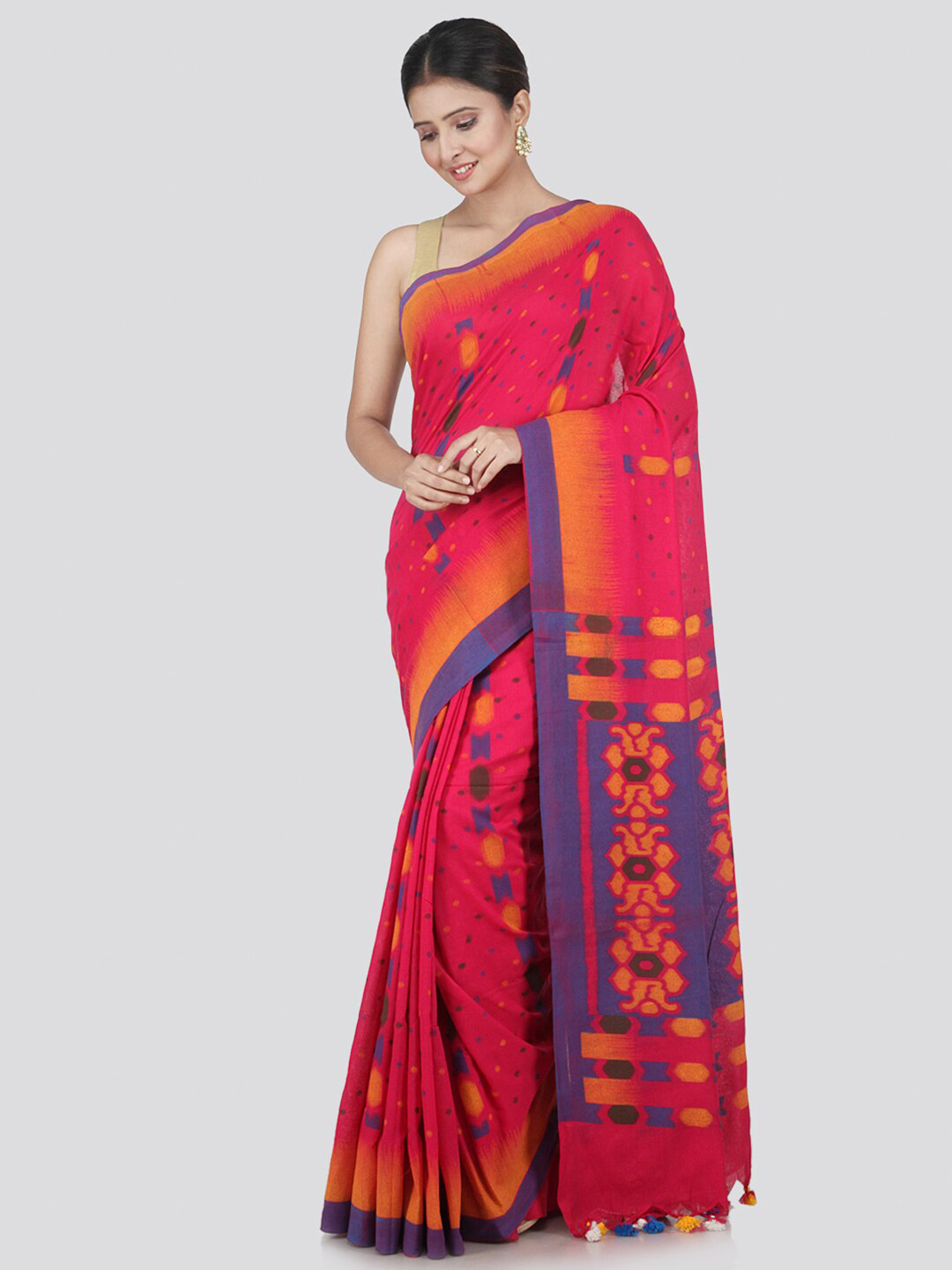 

PinkLoom Pink & Blue Woven Design Pure Cotton Saree