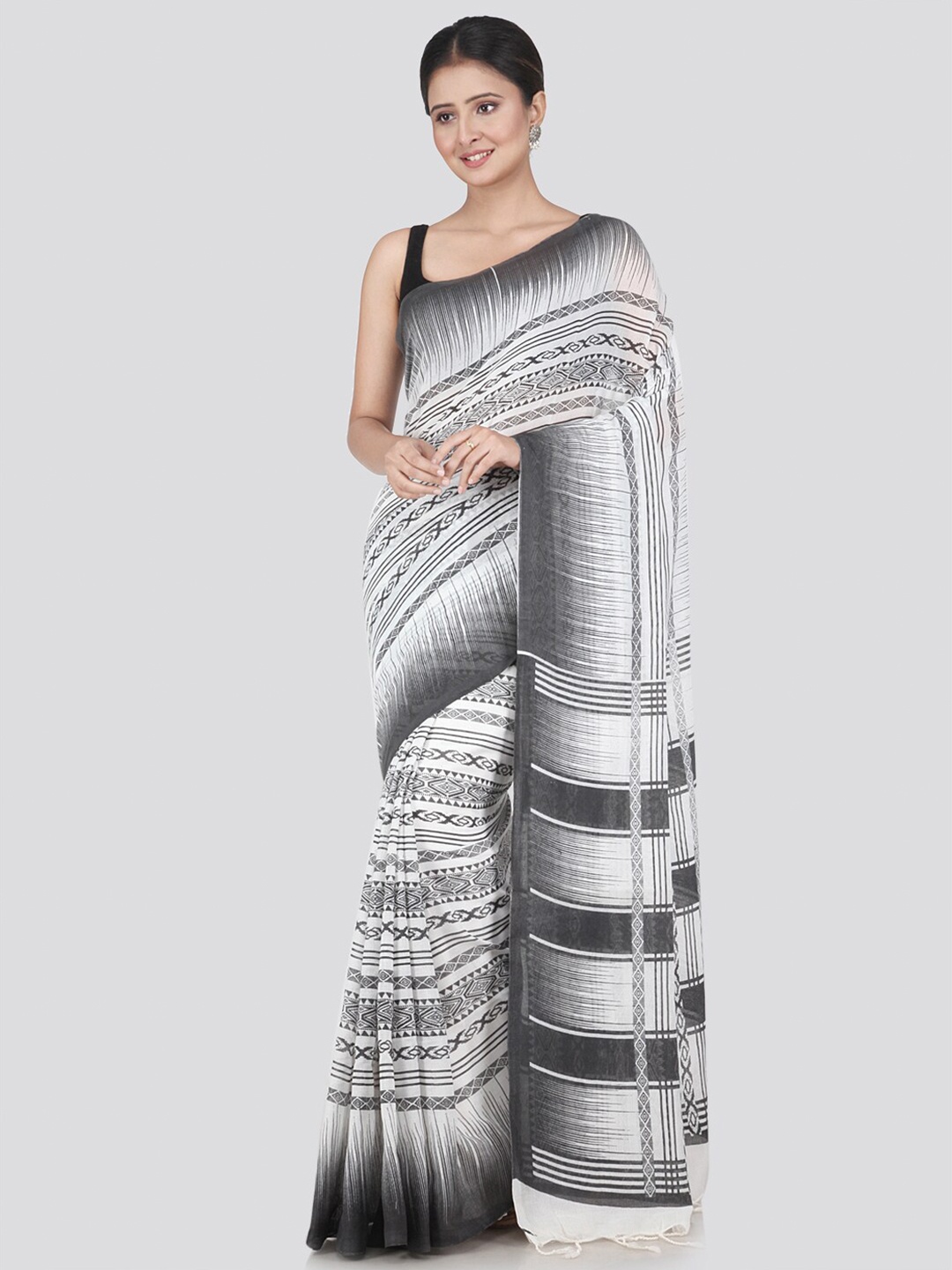 

PinkLoom White & Grey Woven Design Pure Cotton Saree
