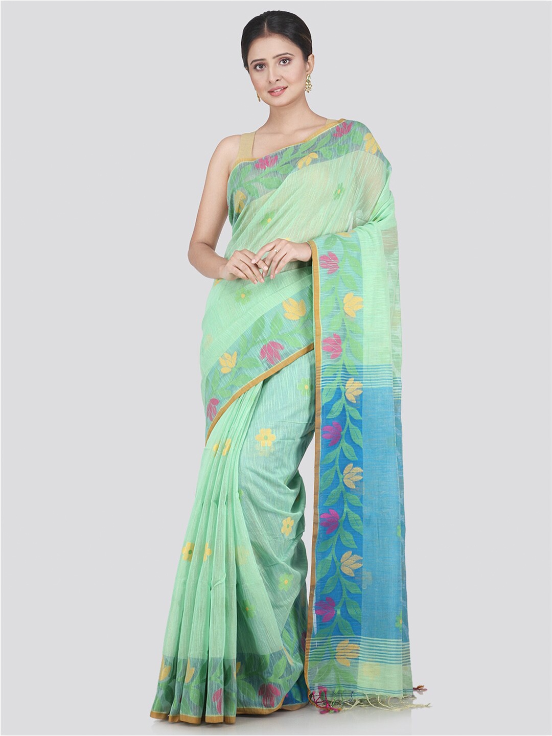 

PinkLoom Green & Blue Woven Design Saree