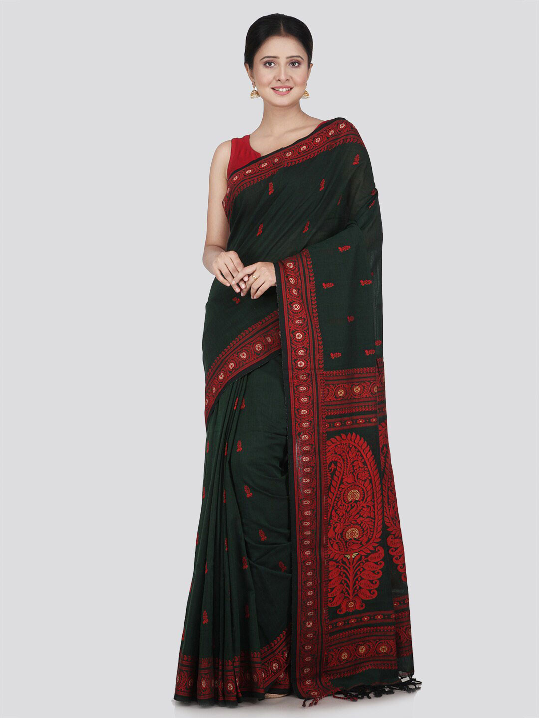 

PinkLoom Green & Red Woven Design Pure Cotton Saree