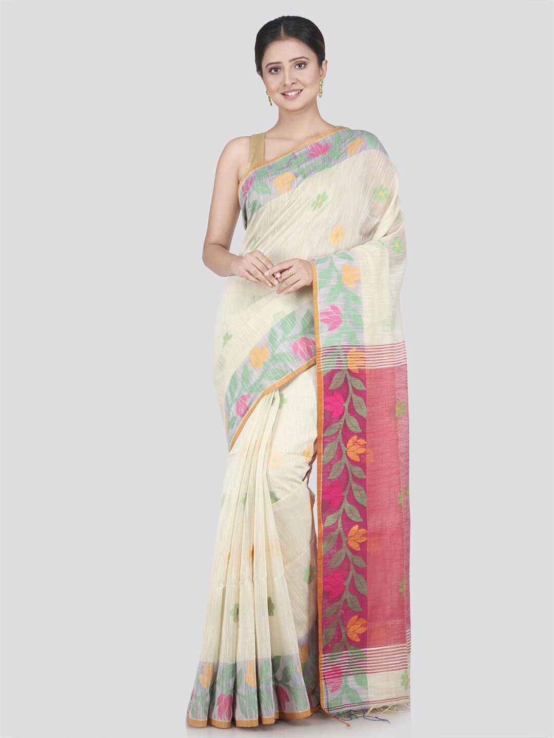 

PinkLoom Beige & Pink Woven Design Saree