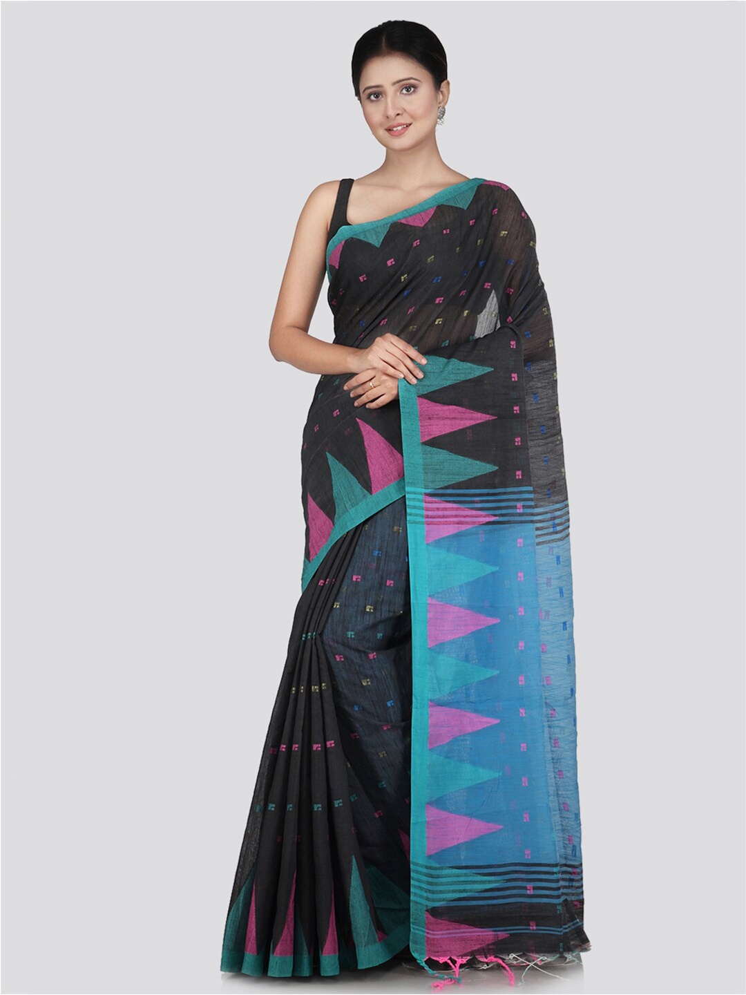 

PinkLoom Grey & Blue Woven Design Saree