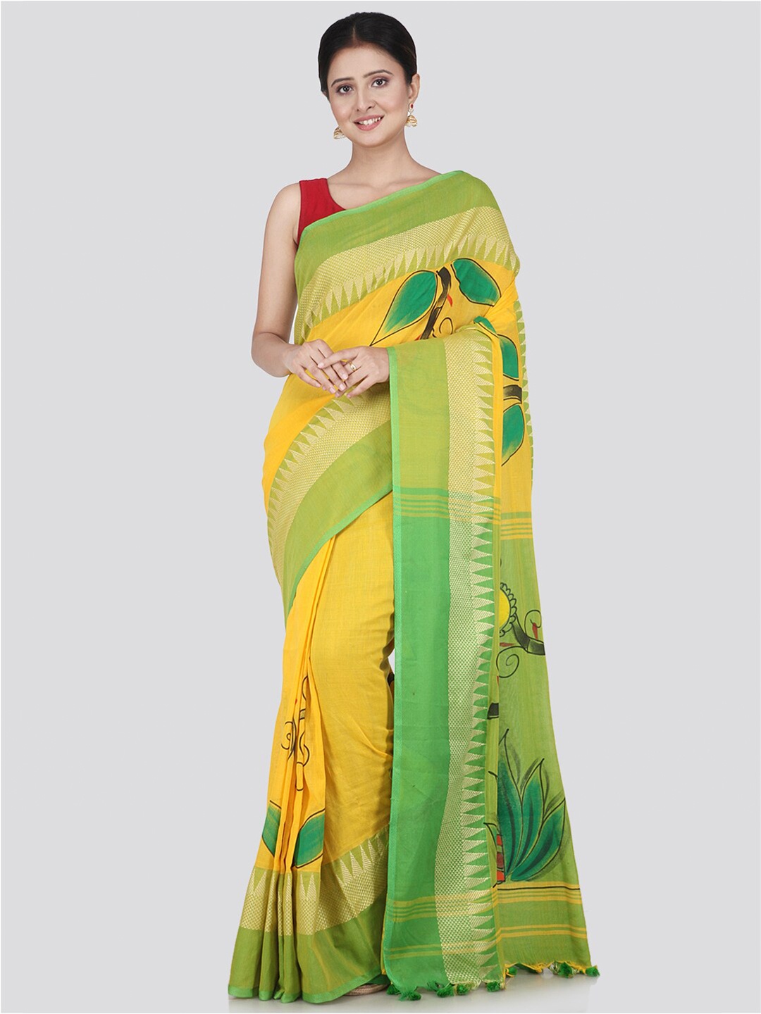 

PinkLoom Yellow & Green Ethnic Motifs Pure Cotton Saree