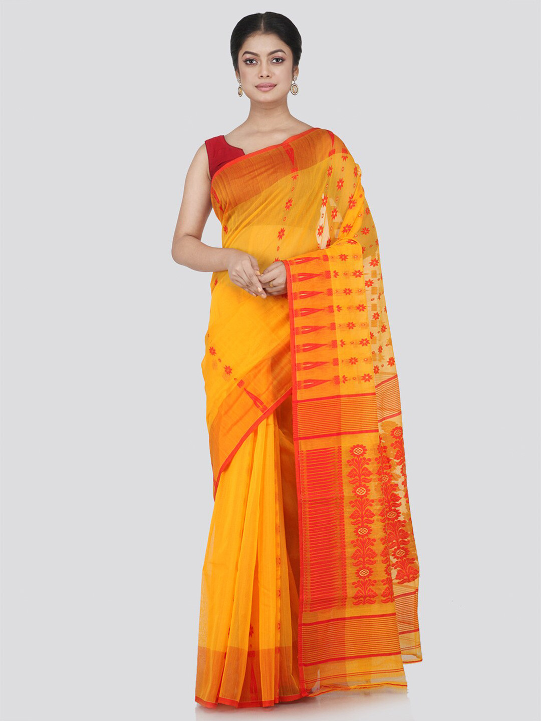 

PinkLoom Yellow & Orange Woven Design Jamdani Saree