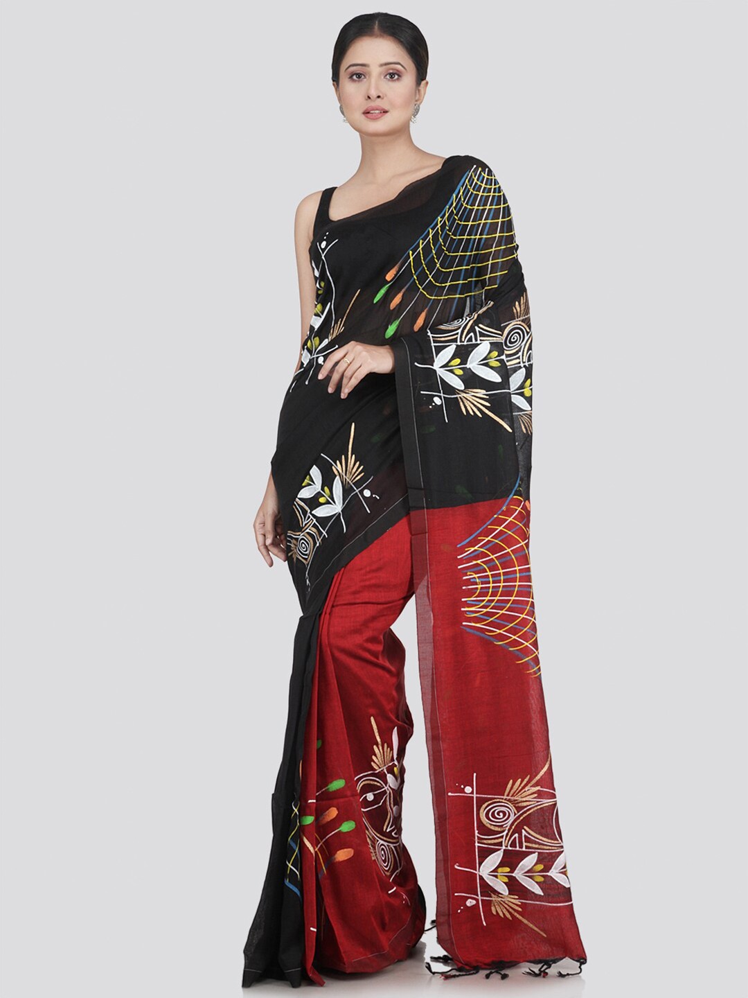 

PinkLoom Black & Maroon Ethnic Motifs Pure Cotton Saree