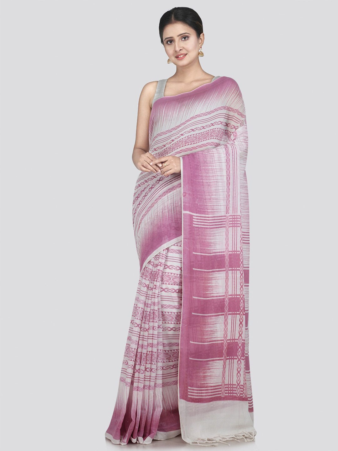

PinkLoom White & Pink Woven Design Pure Cotton Saree