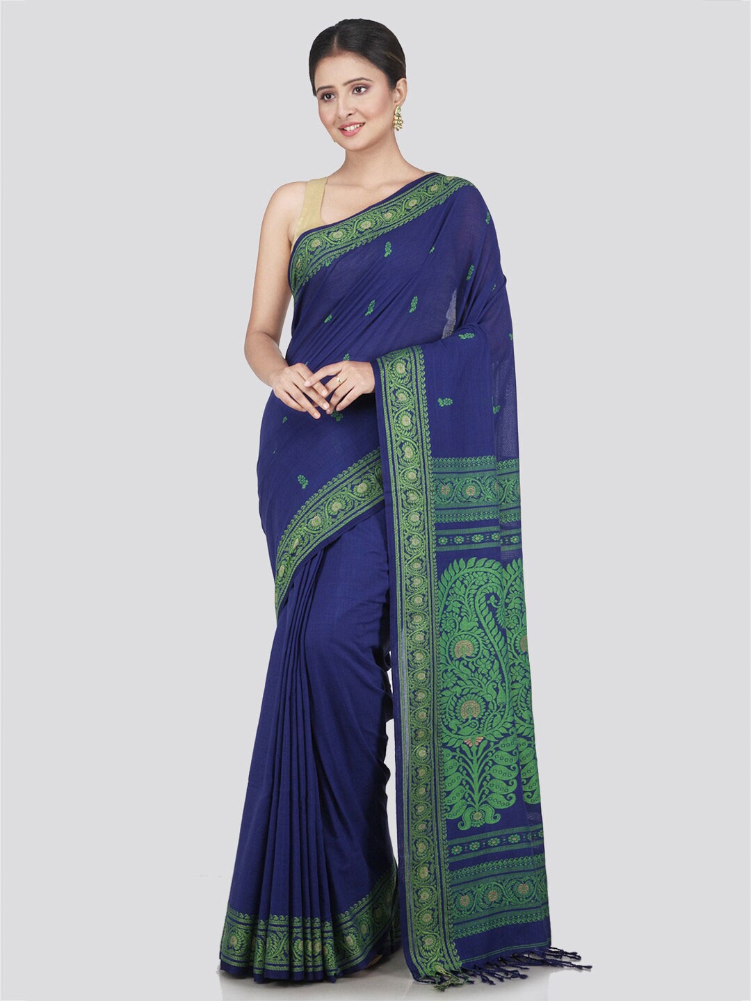 

PinkLoom Blue & Green Woven Design Pure Cotton Saree
