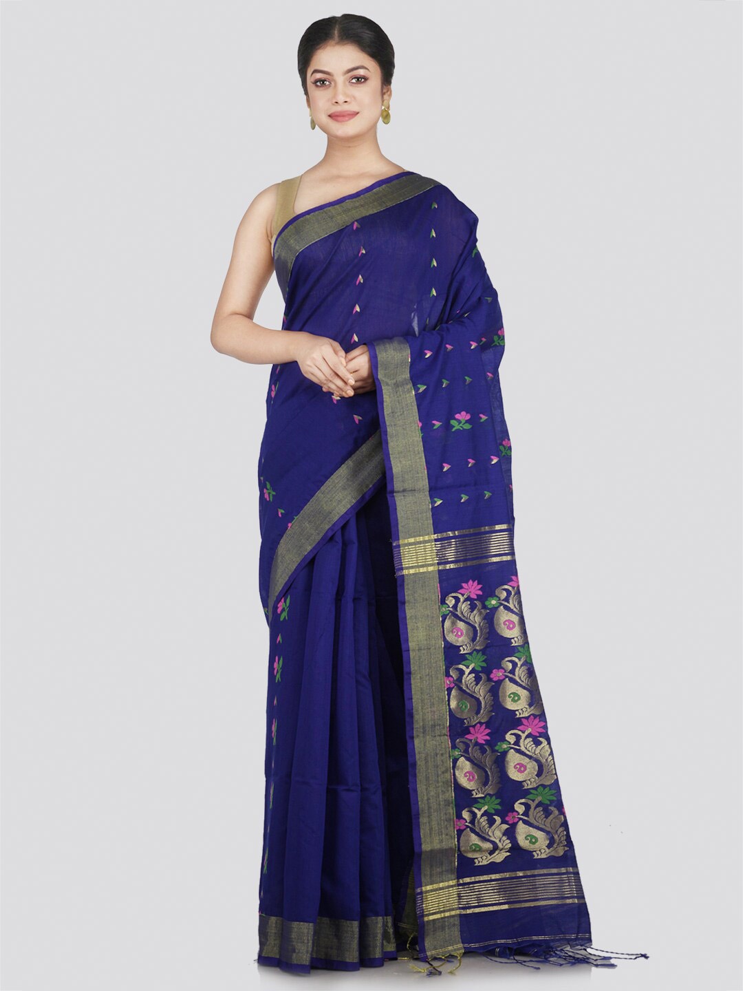 

PinkLoom Blue & Gold-Toned Ethnic Motifs Saree