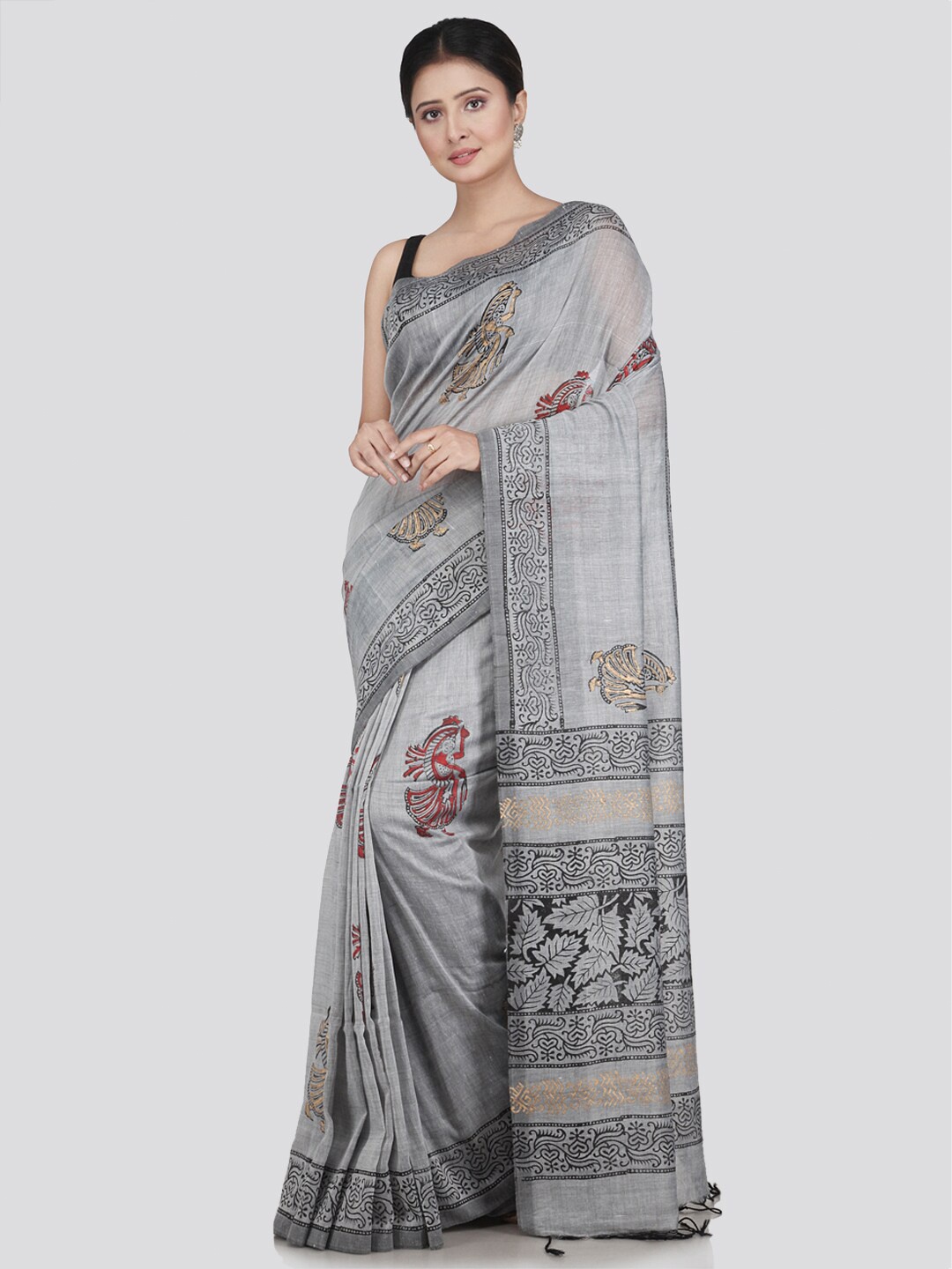 

PinkLoom Grey & Black Ethnic Motifs Pure Cotton Saree
