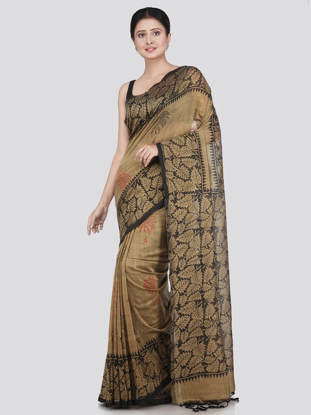 

PinkLoom Women Black & Beige Floral Pure Cotton Saree