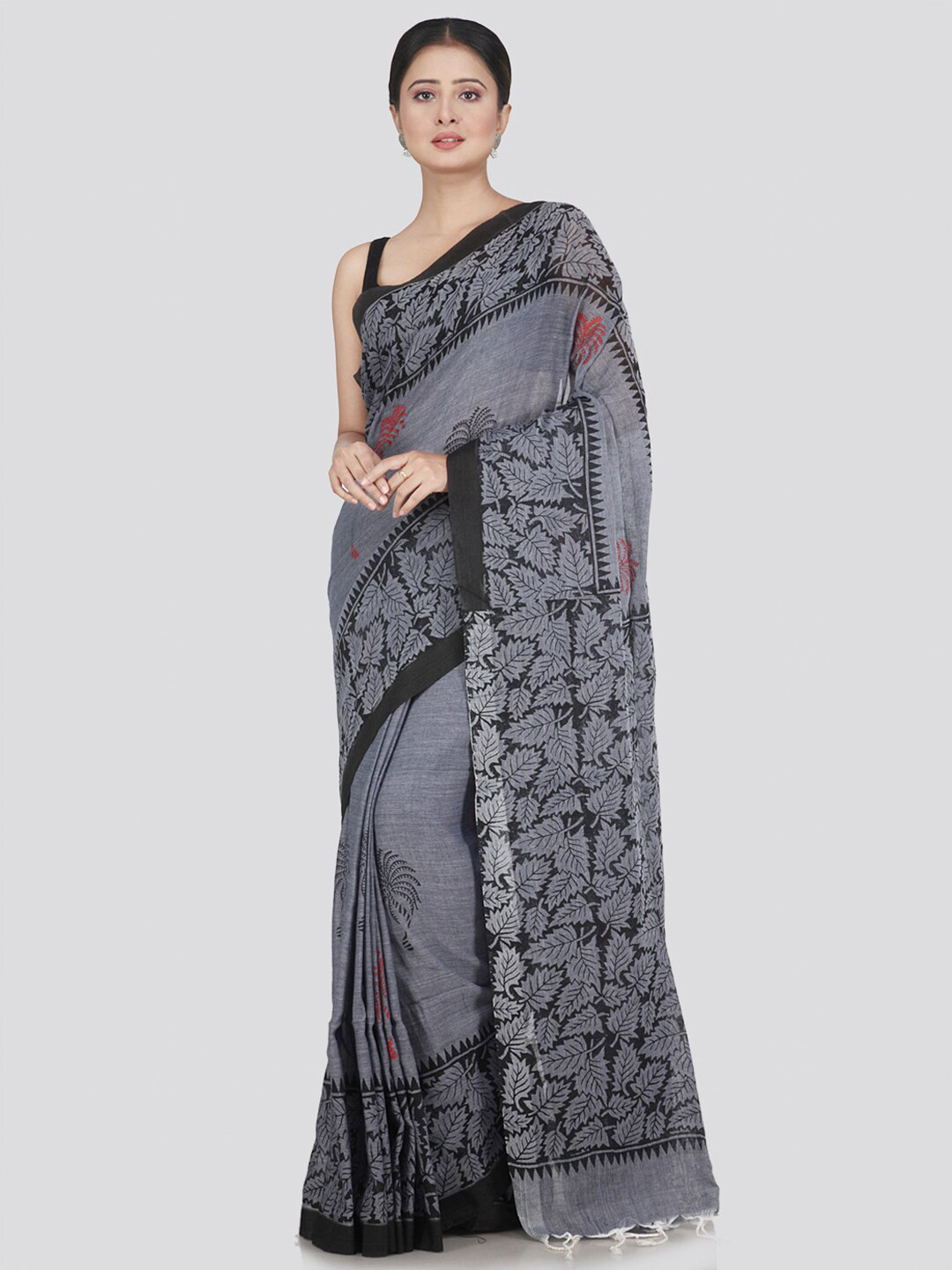 

PinkLoom Grey & Black Floral Pure Cotton Saree
