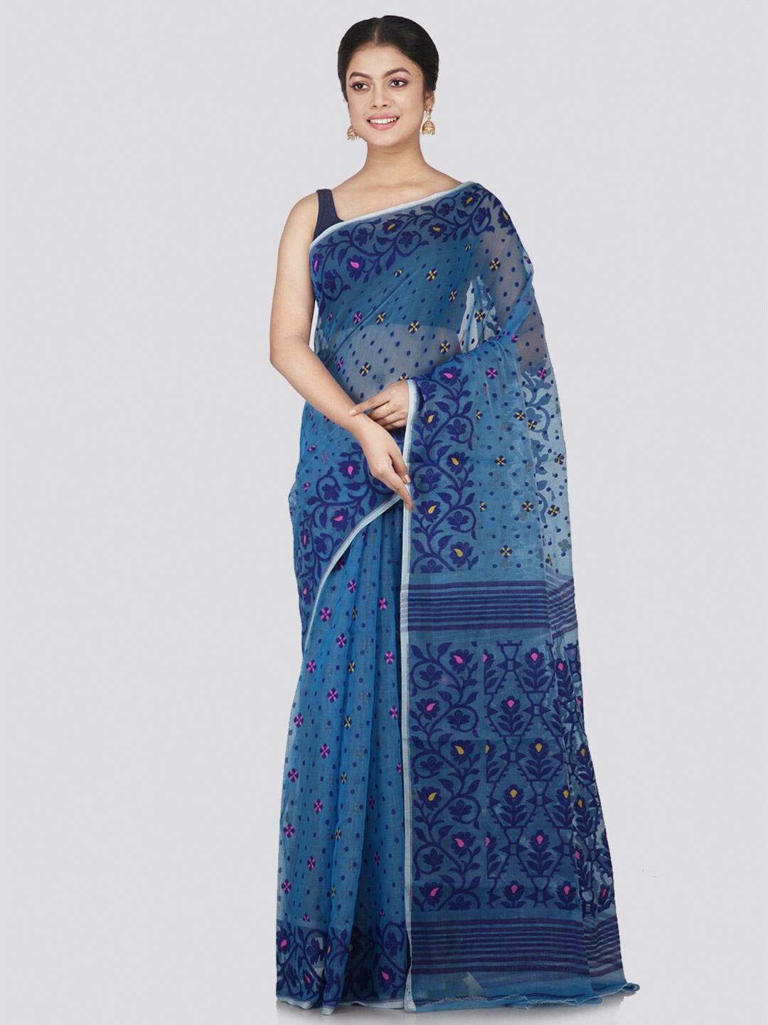 

PinkLoom Blue & Yellow Woven Design Jamdani Saree