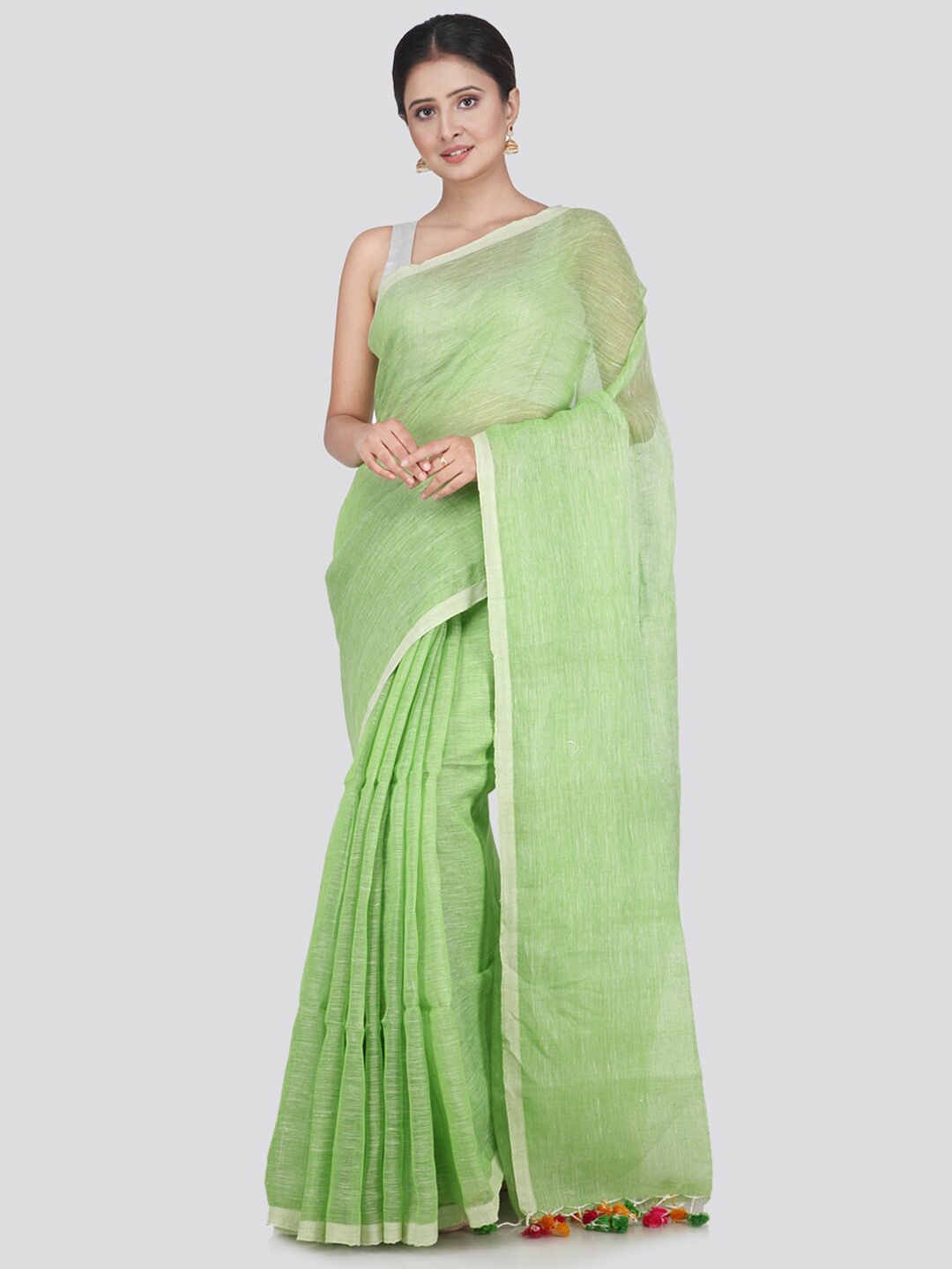 

PinkLoom Green Pure Linen Saree