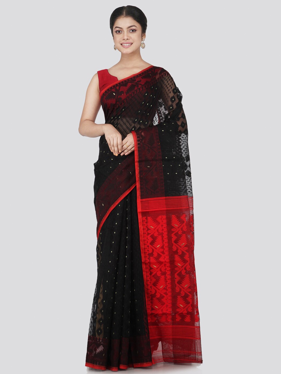 

PinkLoom Black & Red Woven Design Jamdani Saree