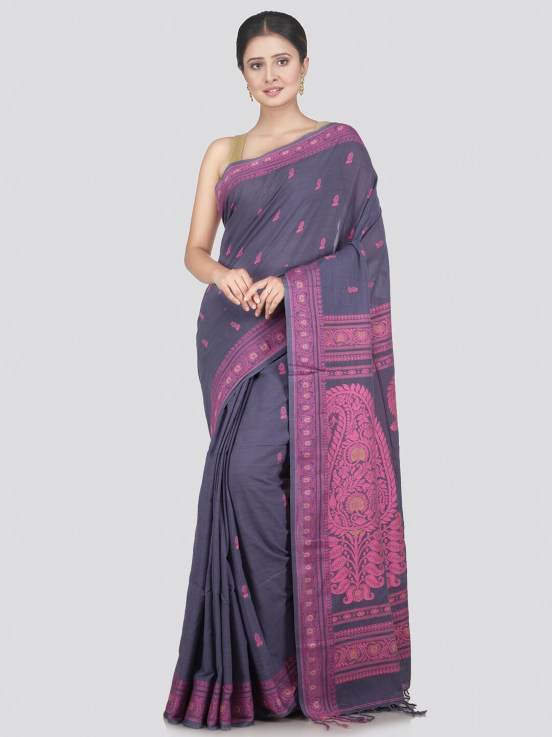 

PinkLoom Grey & Pink Woven Design Pure Cotton Saree