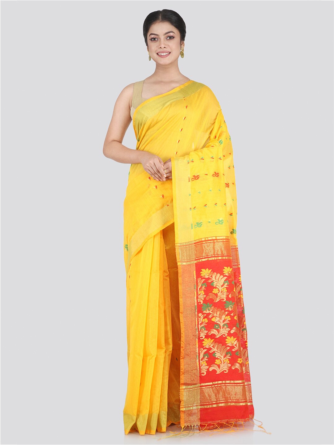 

PinkLoom Yellow & Red Woven Design Saree